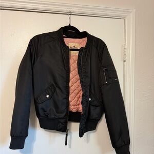 Hollister Black Jacket with Quilted Pink Interior
